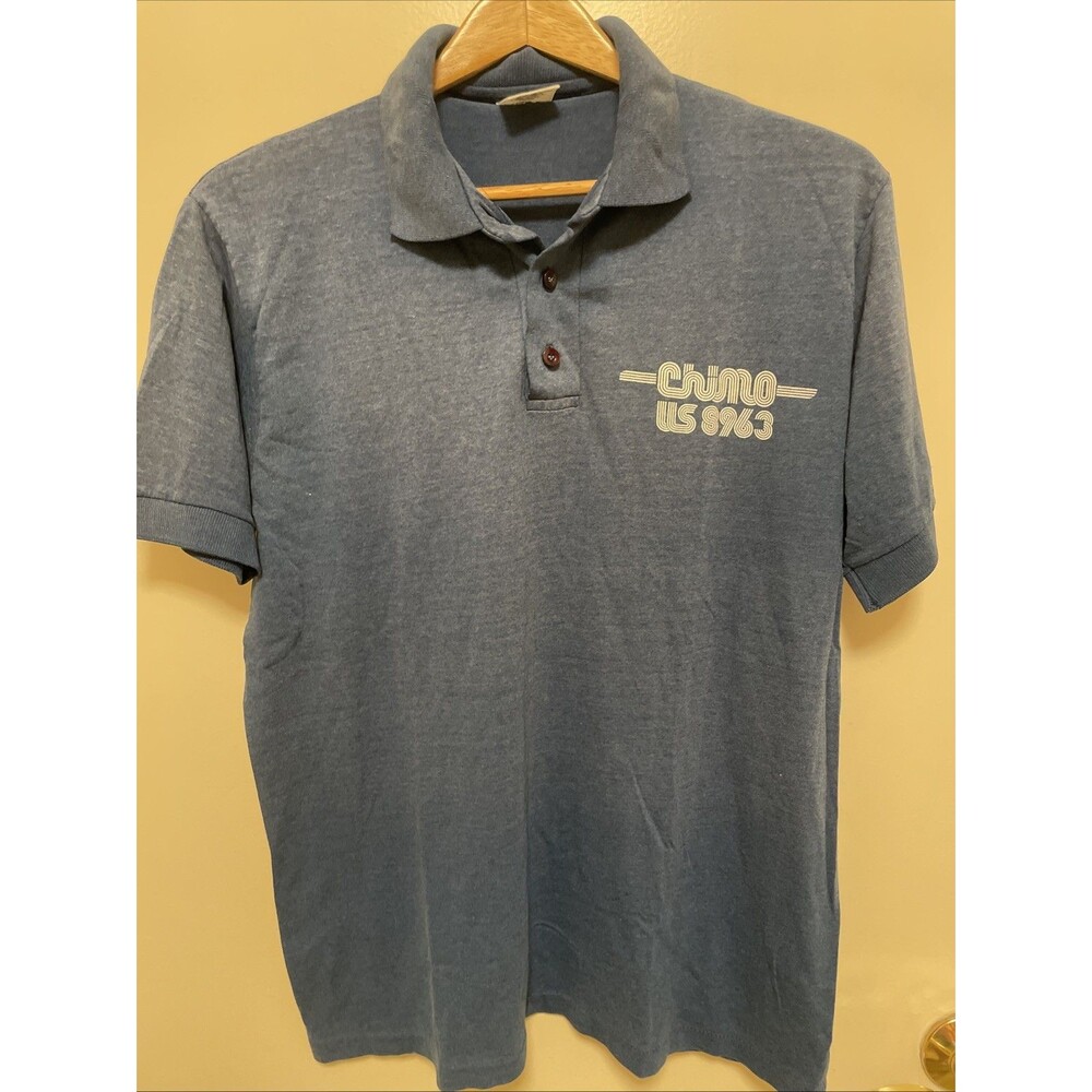 Vintage Fun Tees Chimo Racing Yacht 8963 Men’s L Navy Blue Polo Shirt 80s